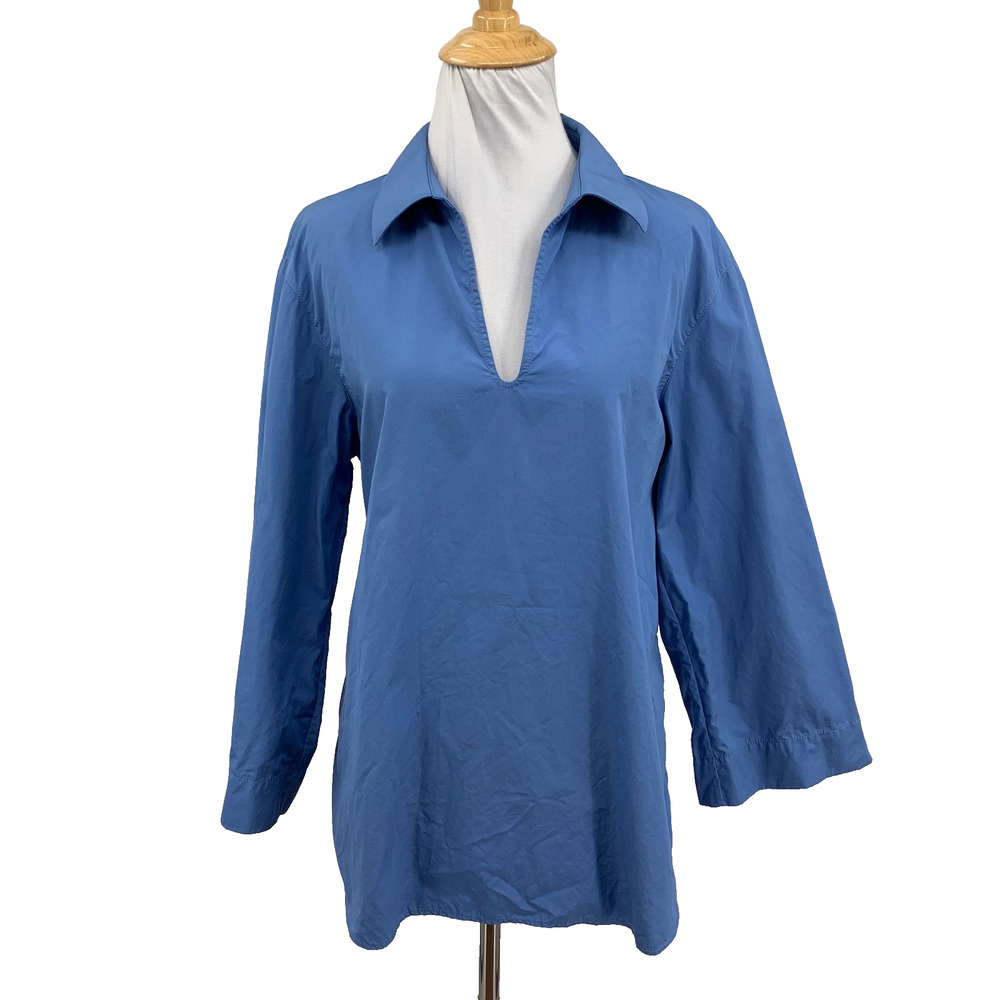 Lafayette 148 New York Blouse Womens M Medium Split Neck Popover Bracelet Sleeve